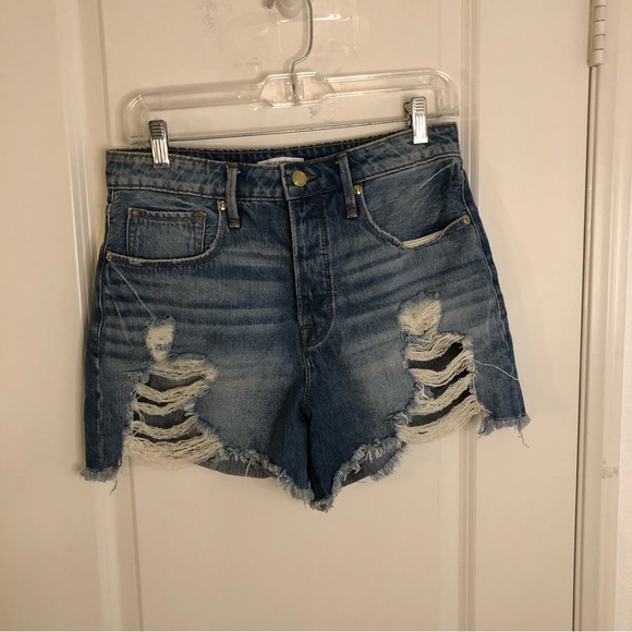 GOOD AMERICAN Bombshell Denim Shorts Jeans Ripped High Rise Distressed SZ 4 27" - Picture 4 of 13